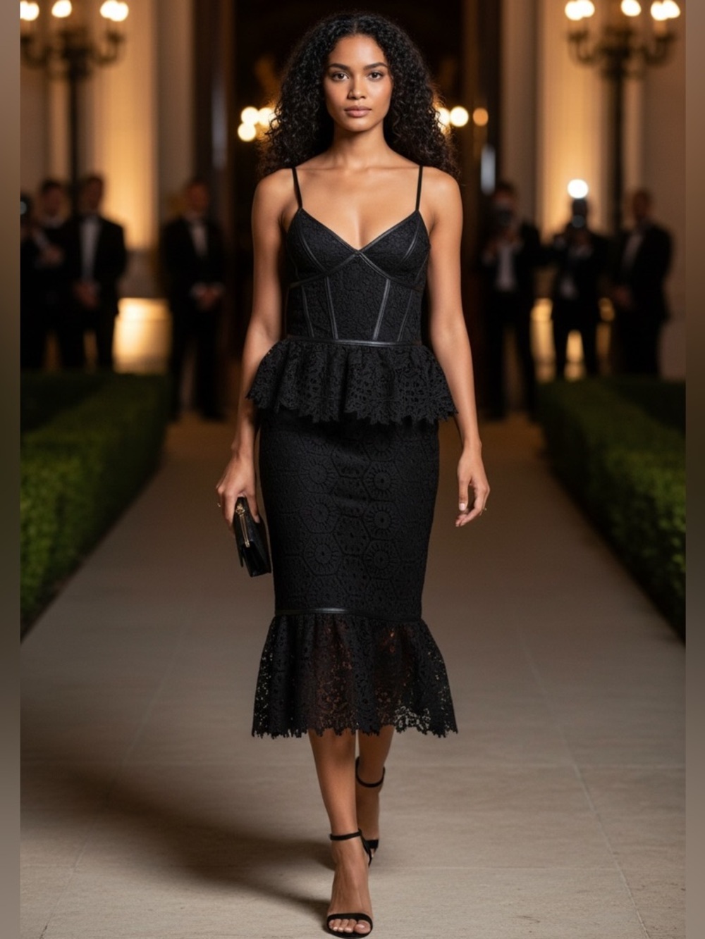 New Prabal Gurung Lace Leather-Trimmed Silk Midi Dress Evening Special Event - Picture 7 of 9